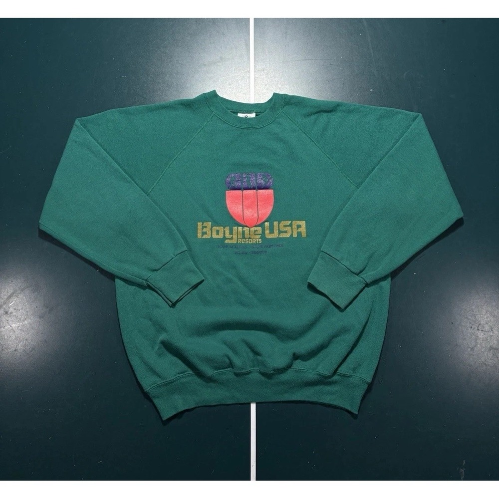 Vintage Boyne Mountain Crewneck Sweatshirt Men's XL Teal Raglan Skiing 80s 90s